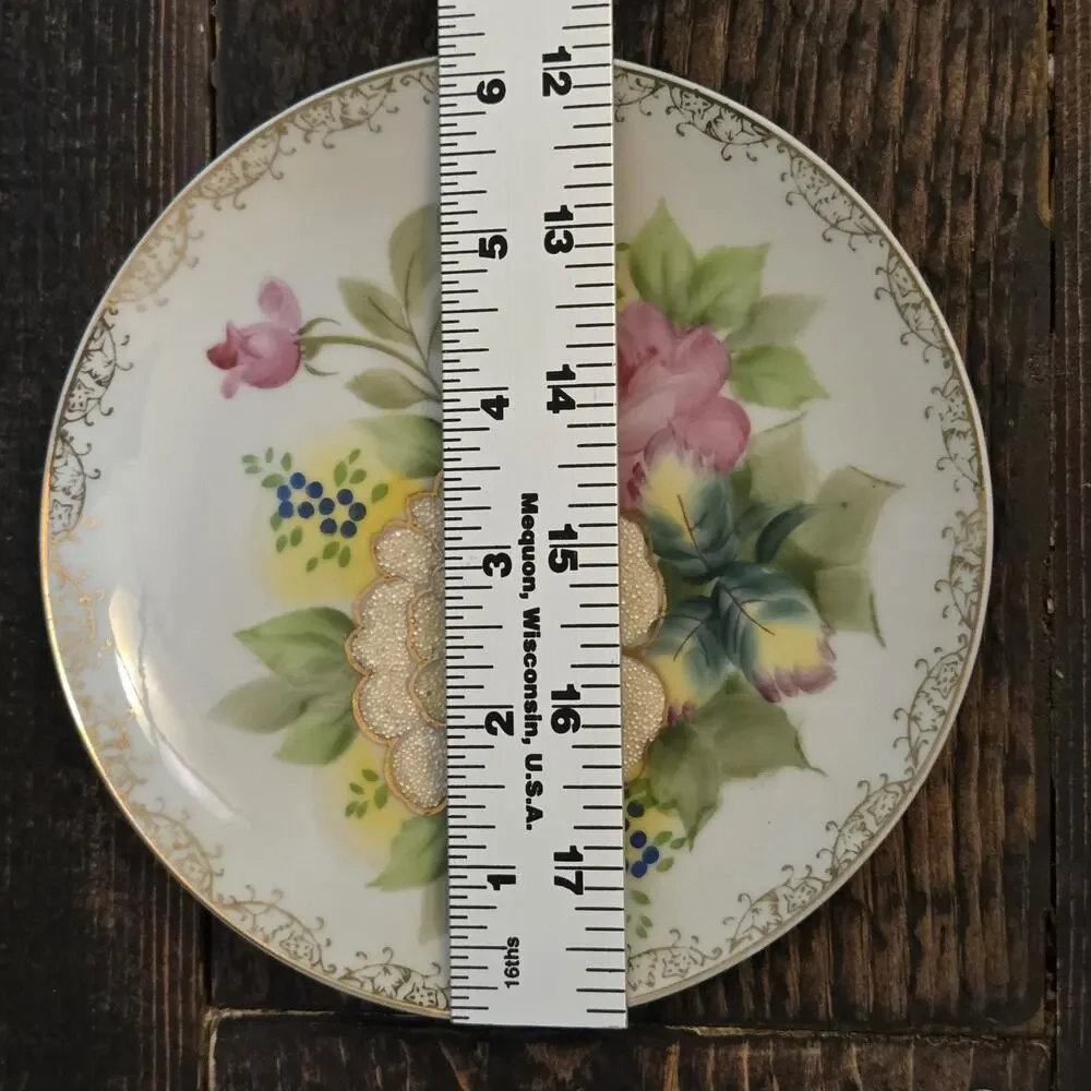 Vintage Wheelock Peoria Japan Raised Yellow Rose Pink Roses Collector Plate